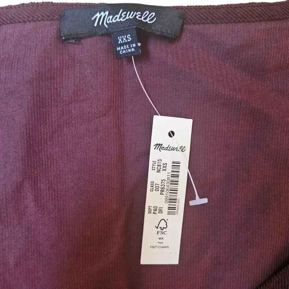 NWT Madewell Corduroy Puff Sleeve Wrap Top XXS